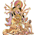 Goddess Durga Puja fighting Mahishasura illustration
